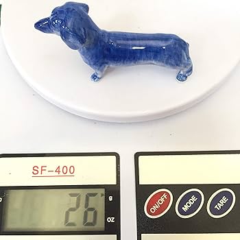Ceramic Dachshund Dog Figurine Dollhouse Delft Blue White